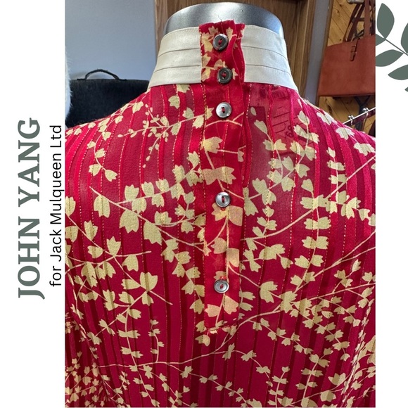 Vintage 80’s Skirt Top Set Red Gold Floral Print Cream Accent Blouse Size Size 8 - Picture 10 of 10